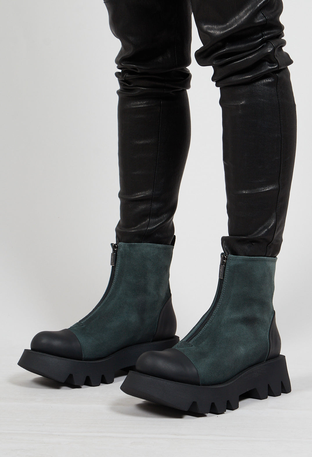 Zip Front Ankle Boots with Cleated Sole in London Amazzonia Olivia May