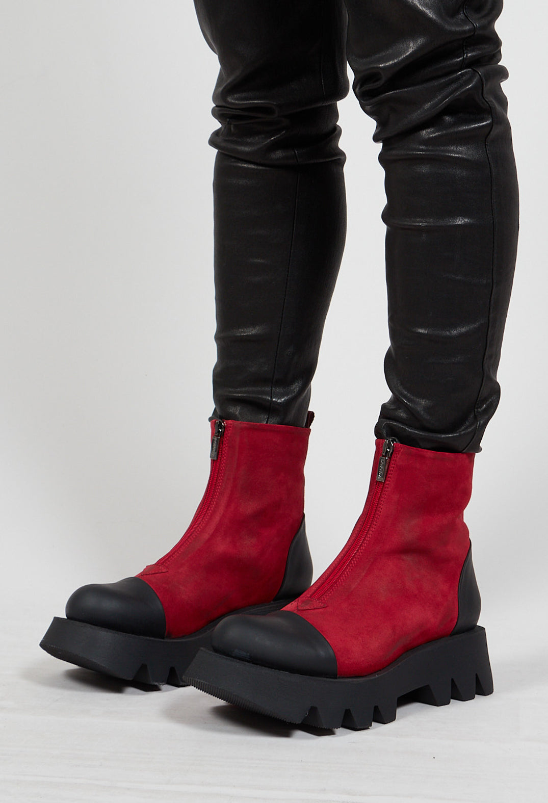 Zip Front Ankle Boots with Cleated Sole in London Cherry