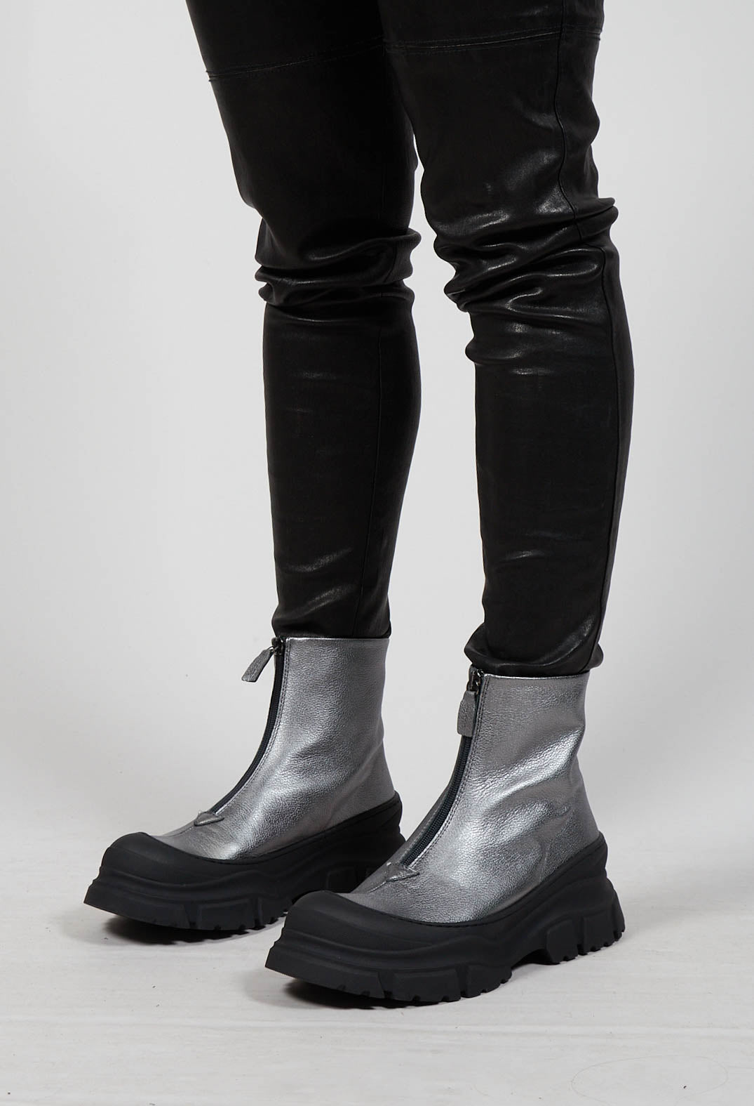 Zip Front Metallic Ankle Boots in Omega 19