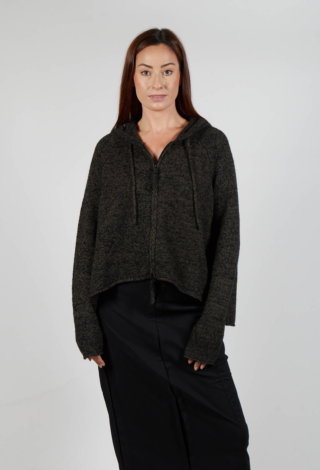 Zip Through Hooded Cardigan in Black Jungle