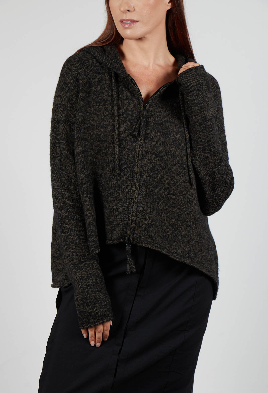 Zip Through Hooded Cardigan in Black Jungle