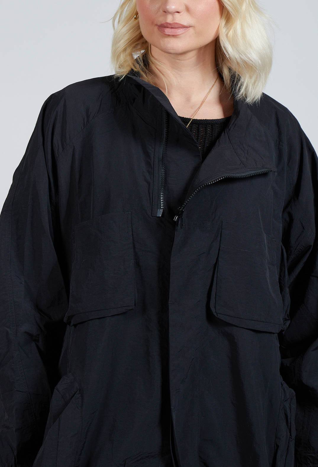 Zip Up Rain Coat in Black