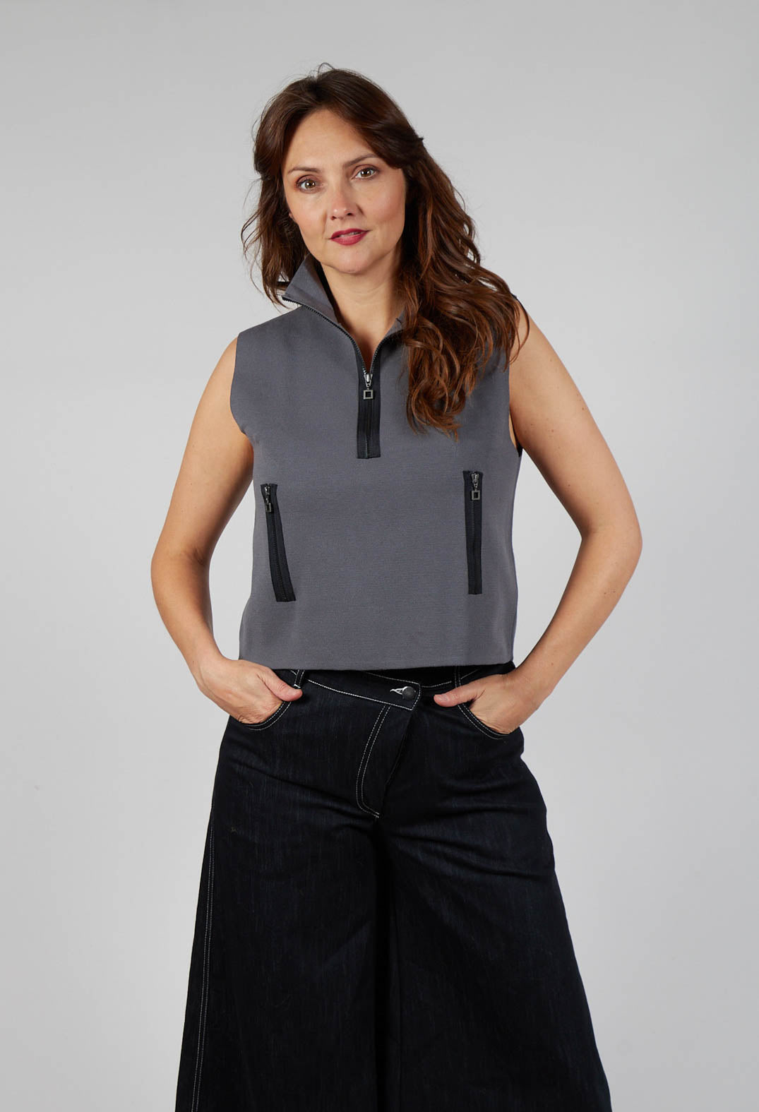 Zipped Sweater Vest in Charcoal