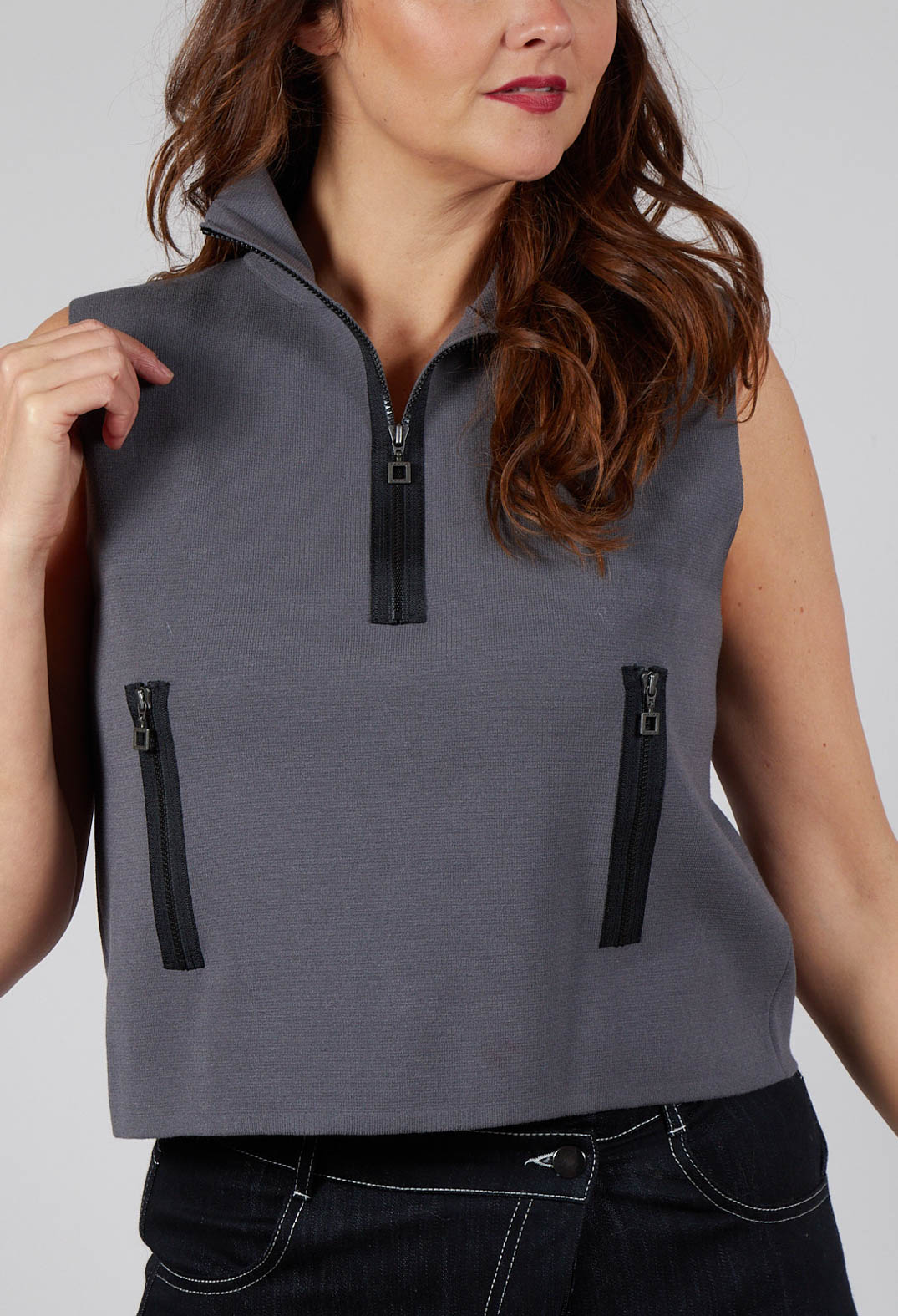 Zipped Sweater Vest in Charcoal