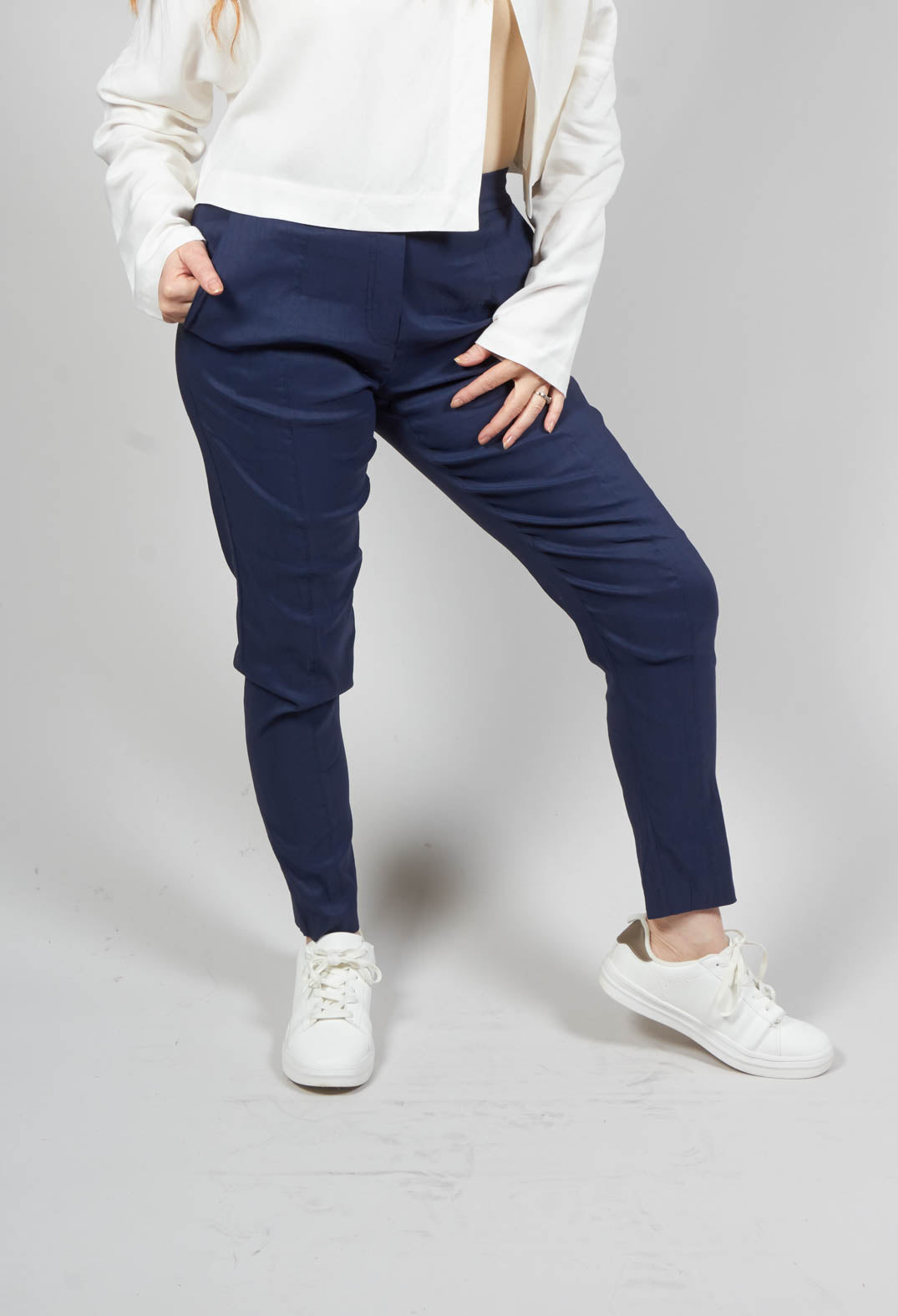 Navy pull 2024 on trousers