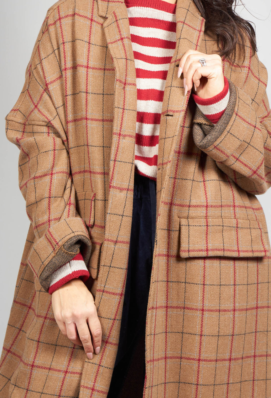 Large Tartan Wool Coat in Cookie