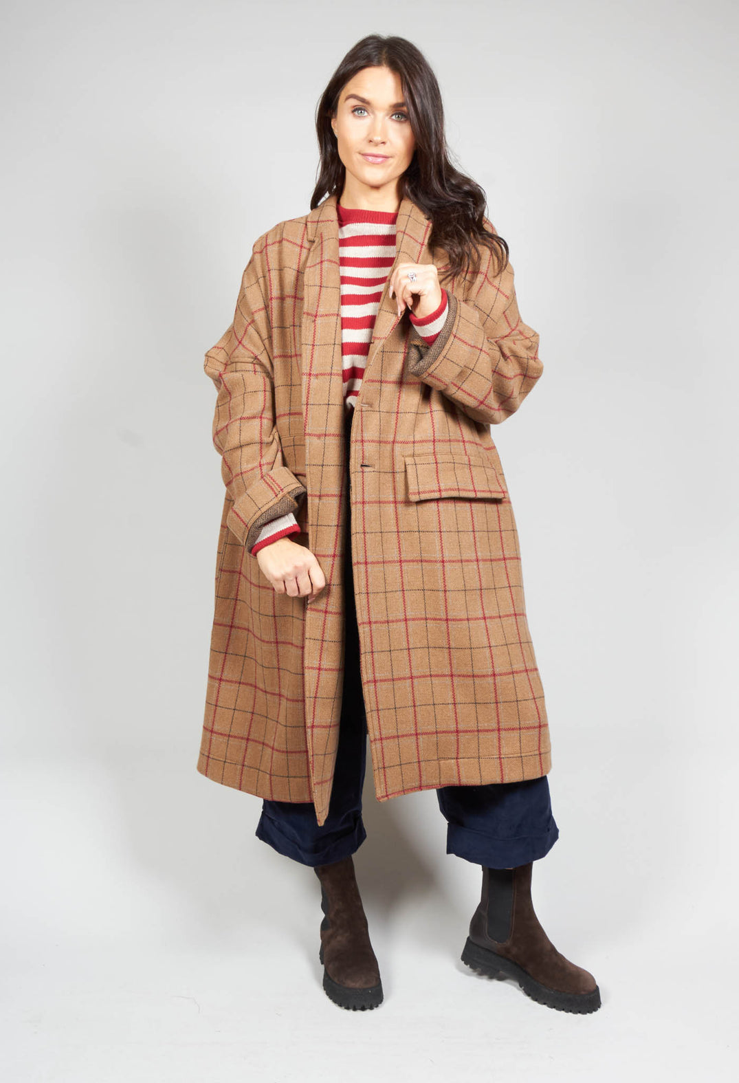 Large Tartan Wool Coat in Cookie