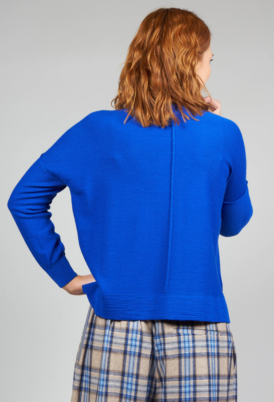 High Neck Sweater with Seam Detail in Royal Blue