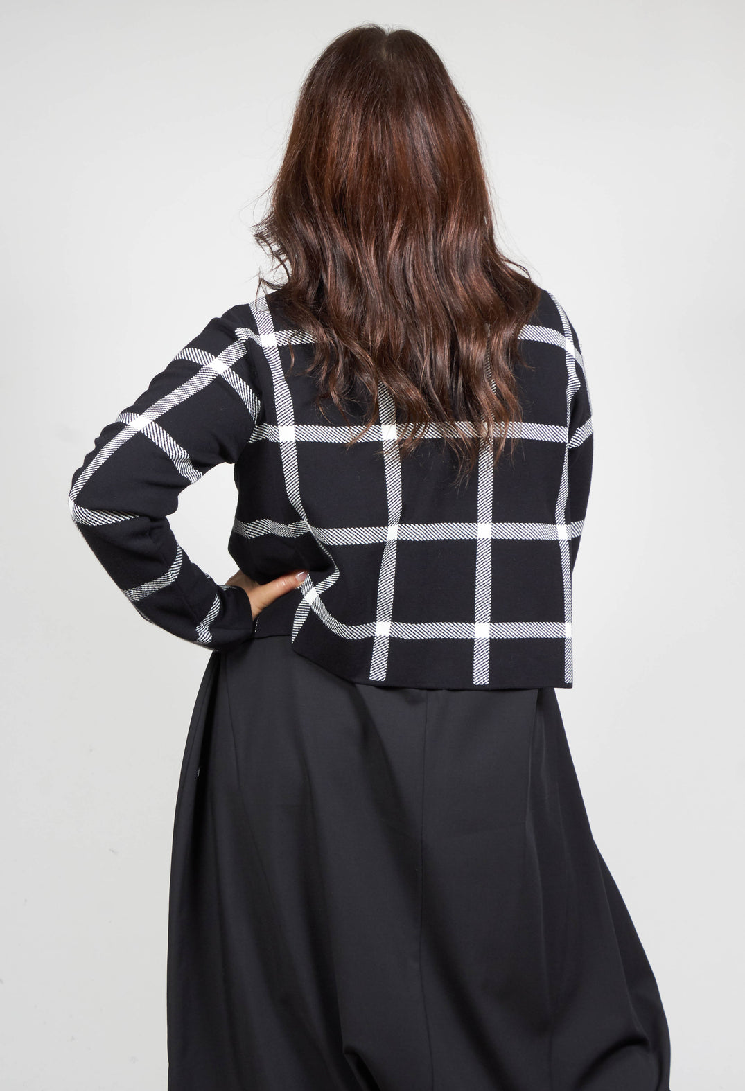 Short Cardigan with Check Design in Black