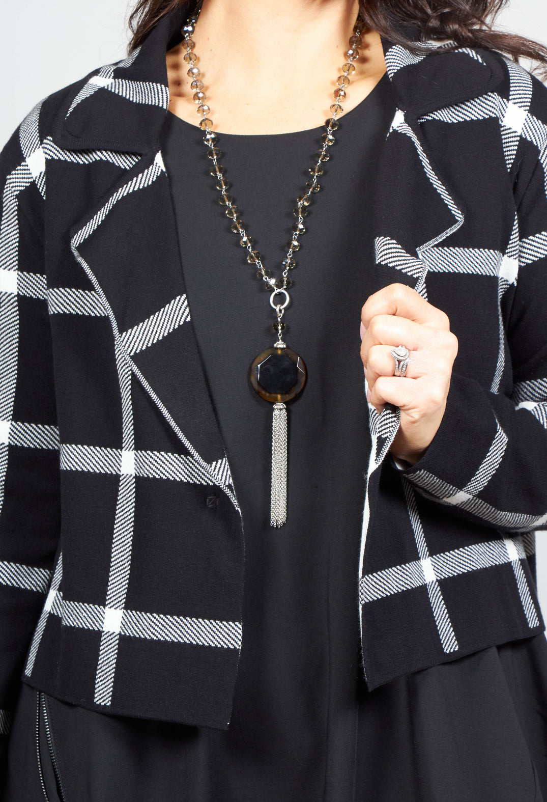 Short Cardigan with Check Design in Black