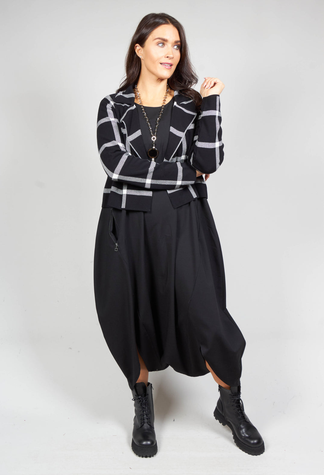 Short Cardigan with Check Design in Black