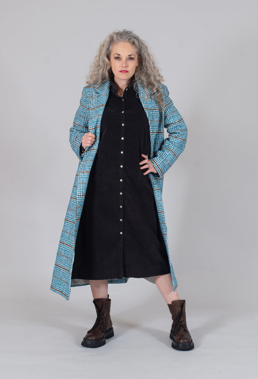 Checked Wool Coat in Light Blue – Olivia May