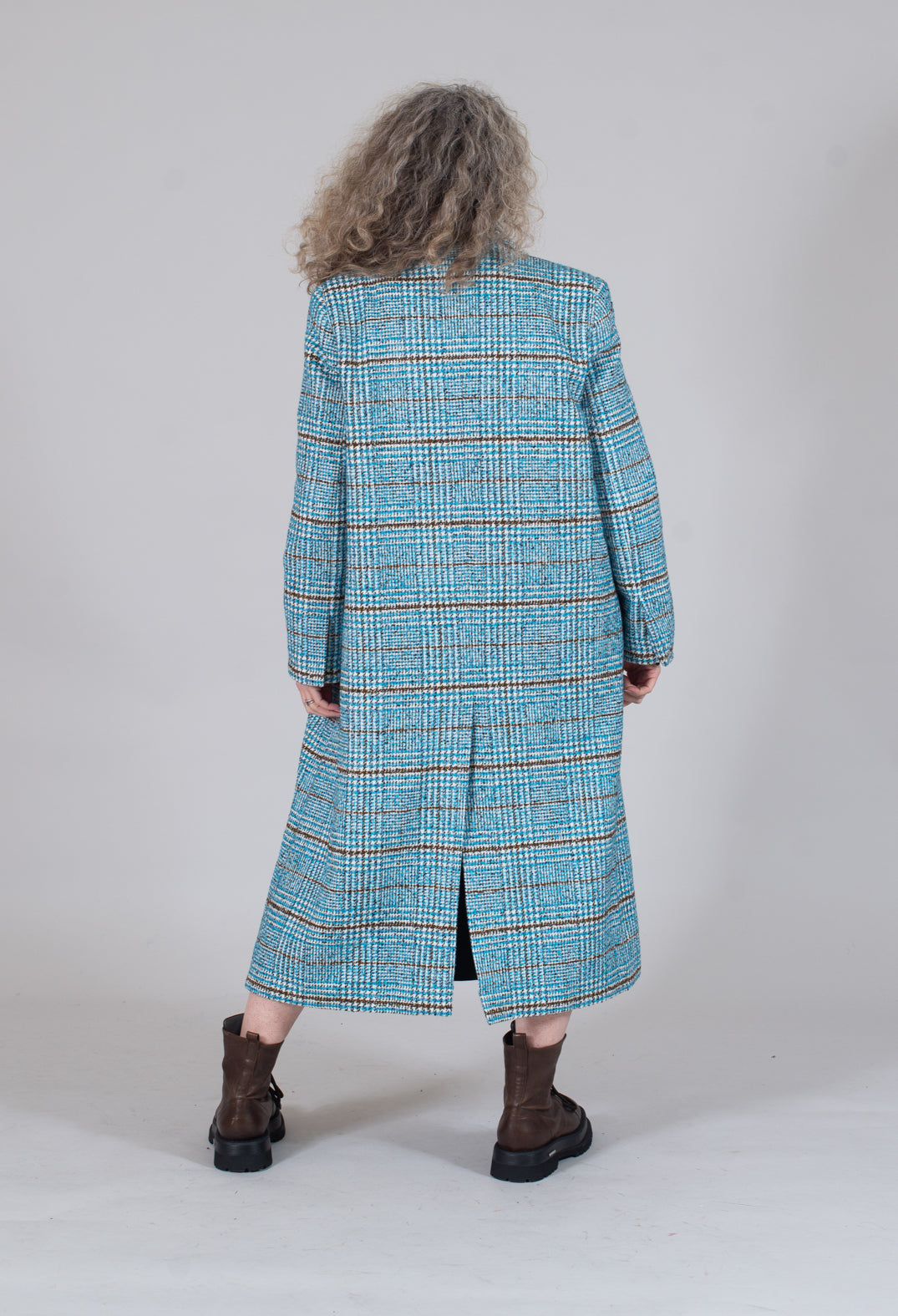 Checked Wool Coat in Light Blue – Olivia May