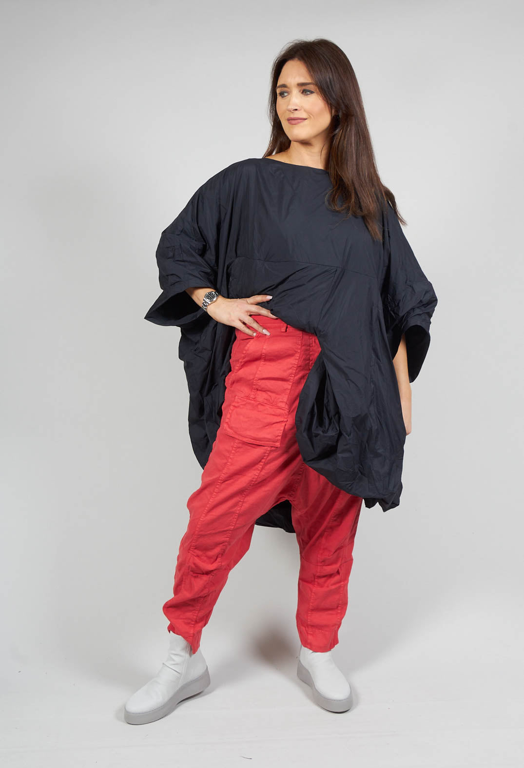 Drop Crotch Cargo Trousers in Cherry