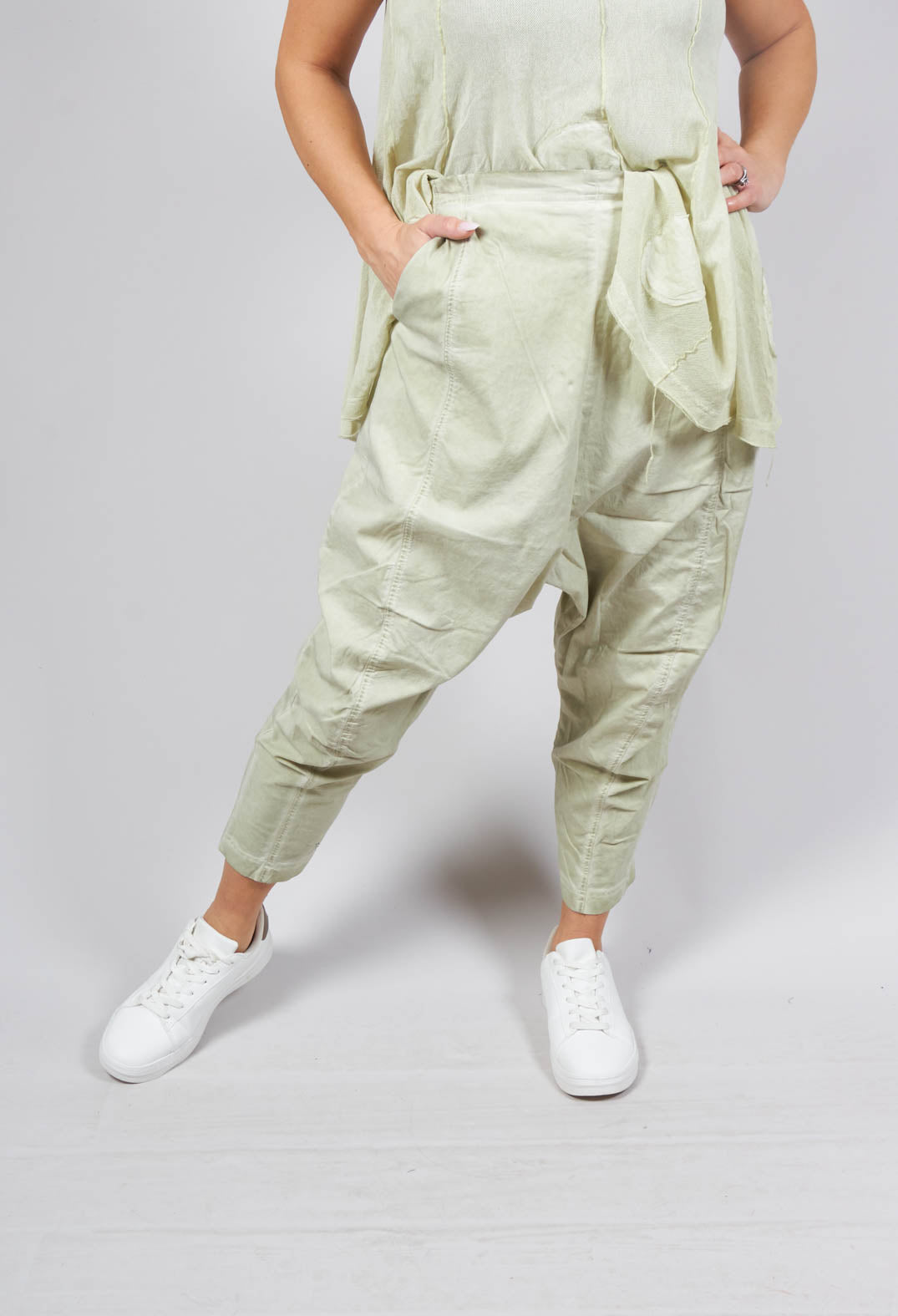 Drop Crotch Cargo Trousers in Pearl