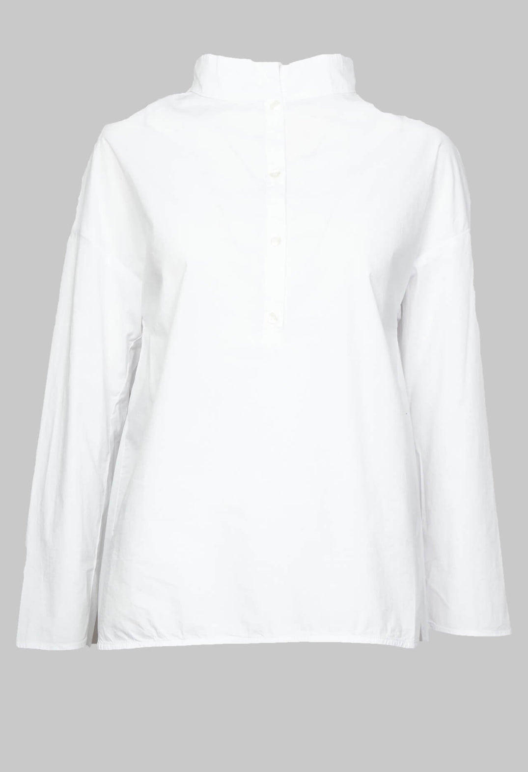 Half Button Through Shirt with Stand Collar in White