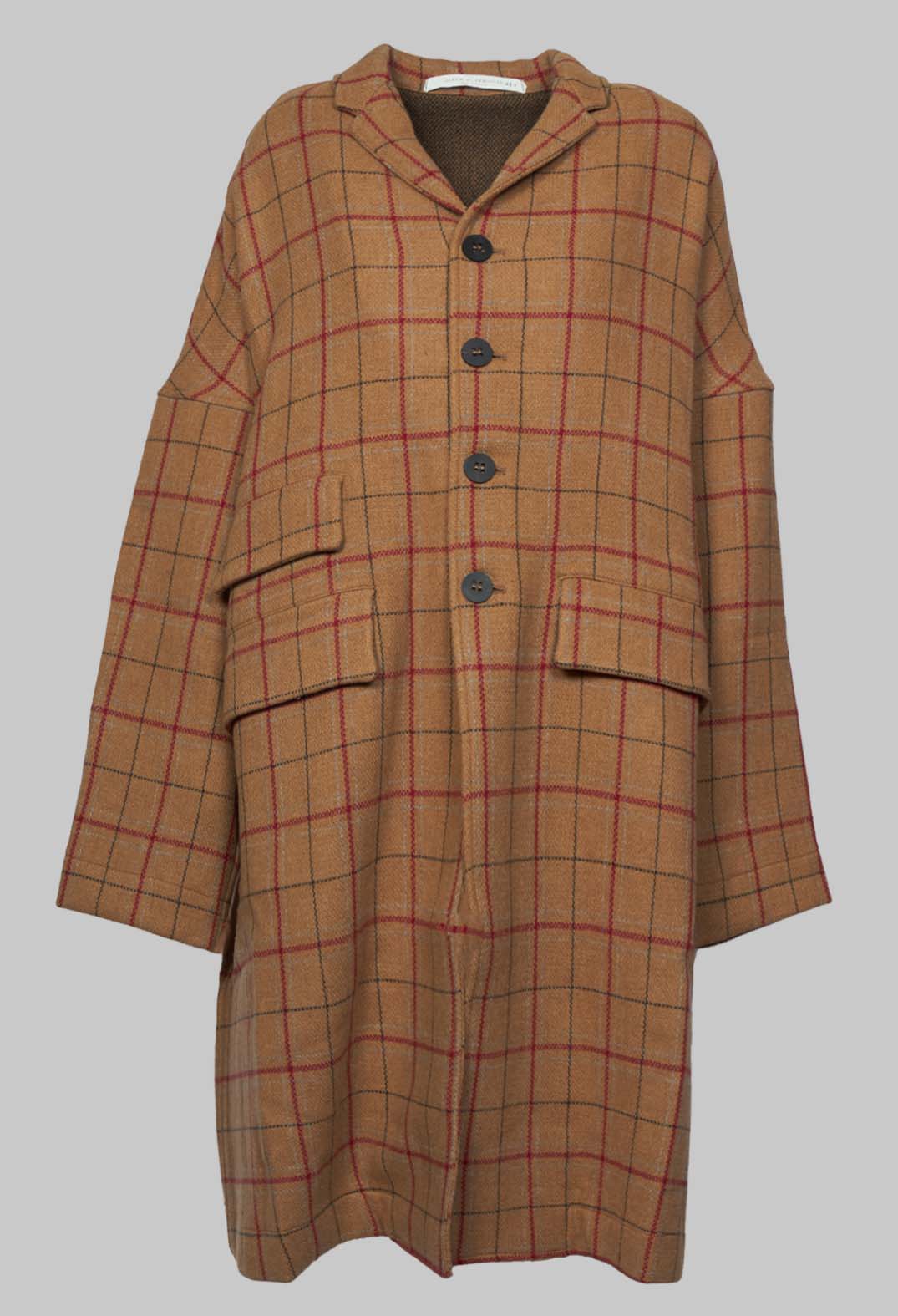 Large Tartan Wool Coat in Cookie