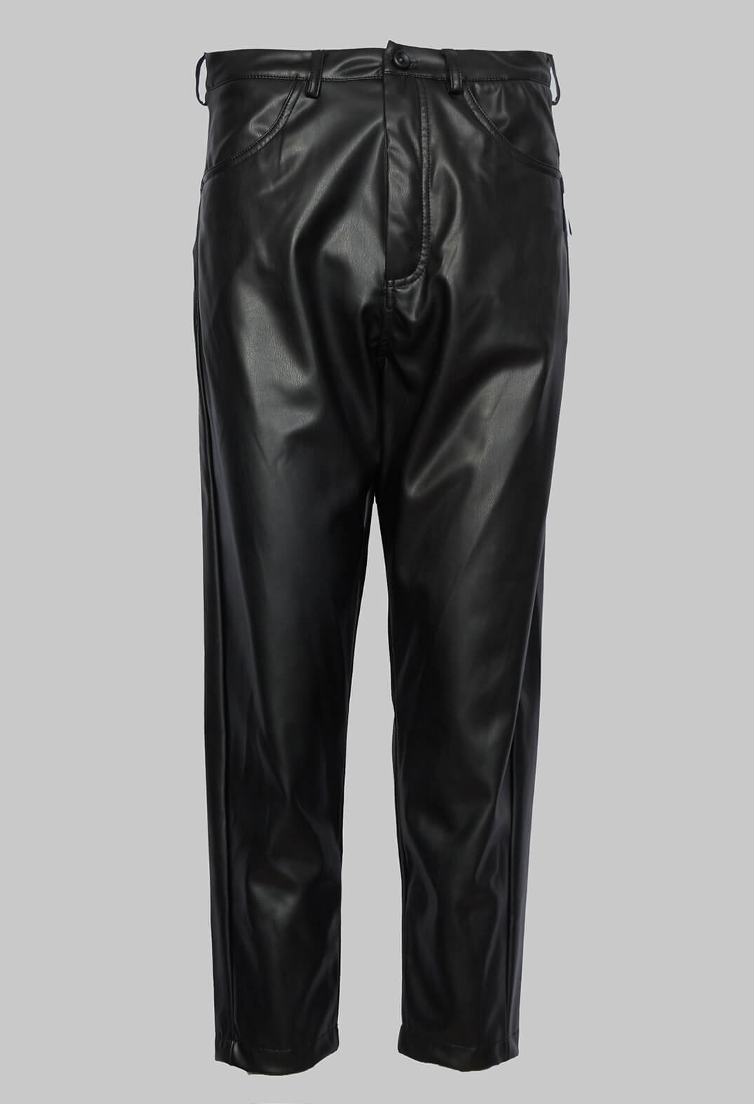 Loose Fit Wet Look Trousers in Black