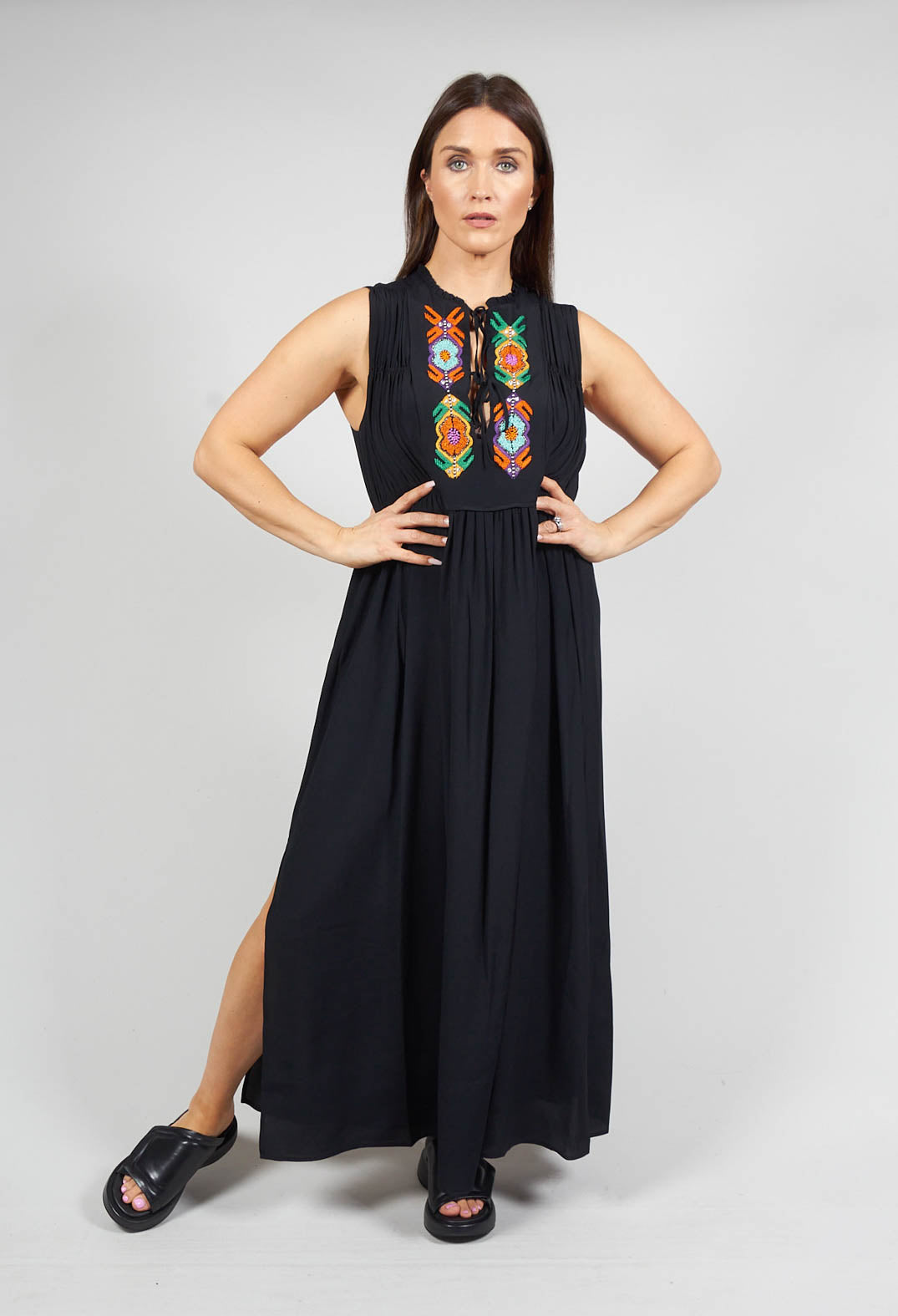 Maxi Dress with Embellished Detail in Black