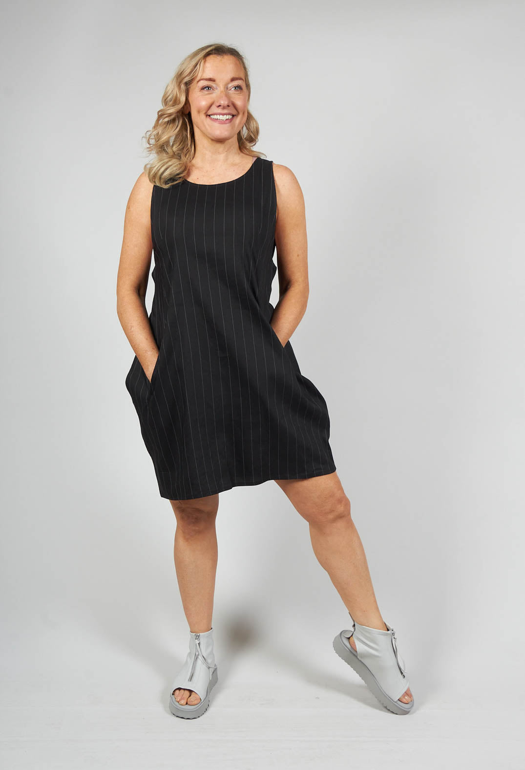 Pinstripe shift outlet dress