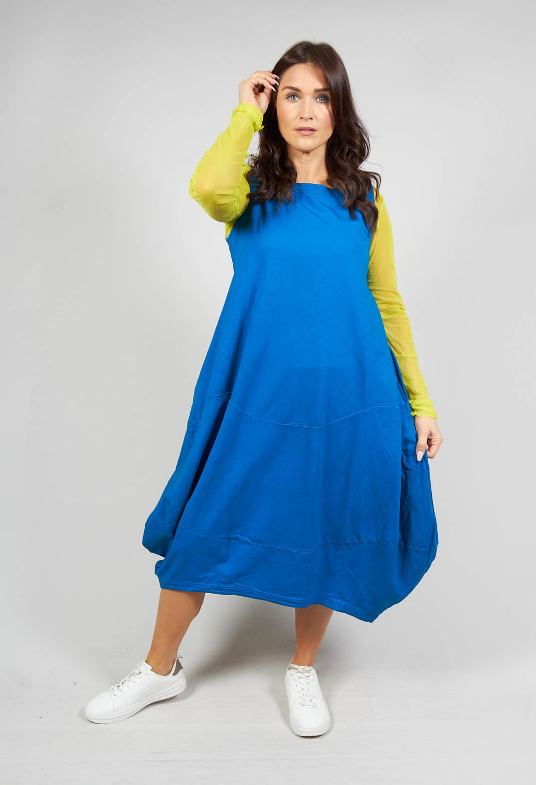 Sleeveless Balloon Style Jersey Dress in Blue – Olivia May