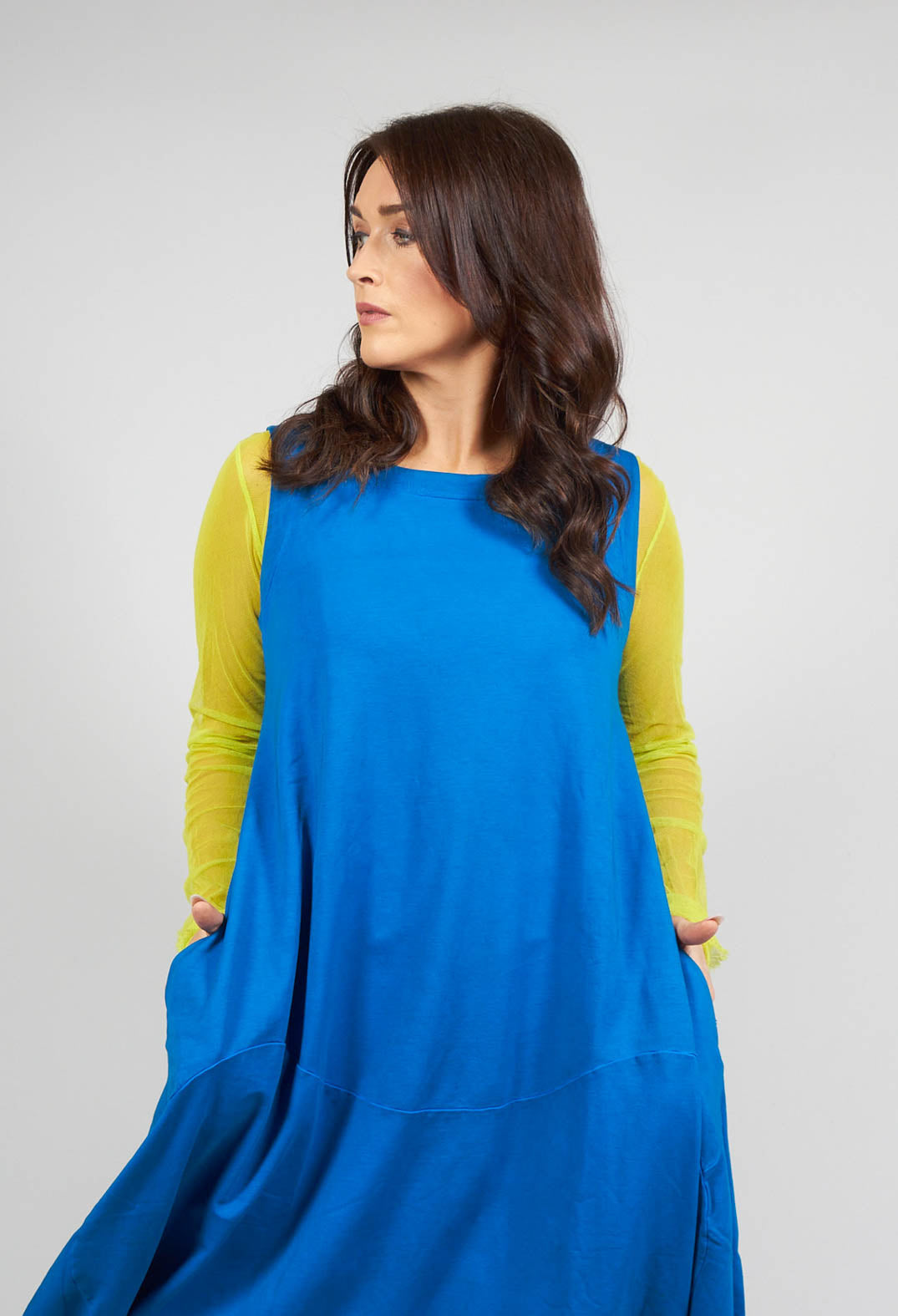 Sleeveless Balloon Style Jersey Dress in Blue – Olivia May