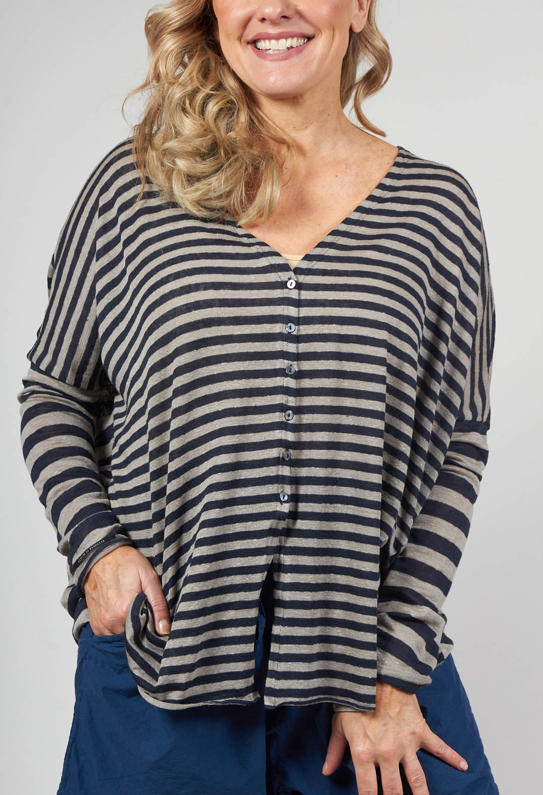 Striped Cardigan in Navy