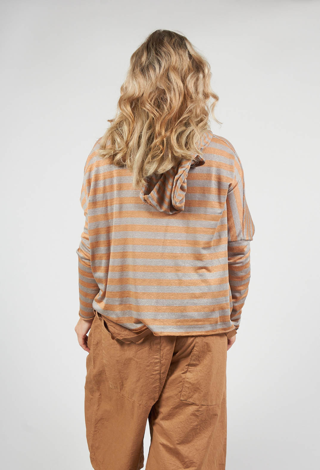 Striped Hooded Cardigan in Pottery