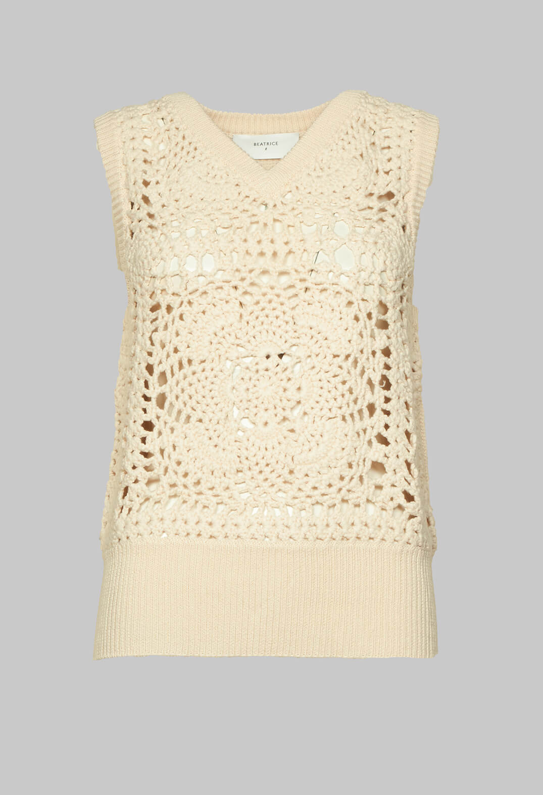 V Neck Crochet Style Tank Top in Beige Olivia May