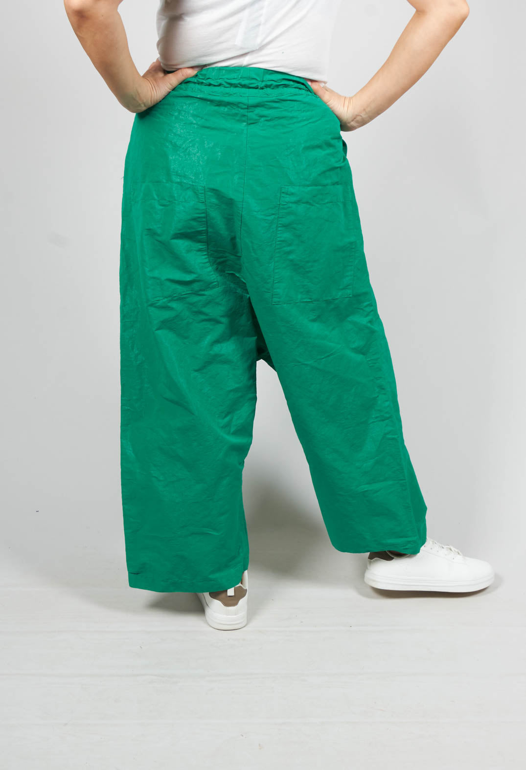 Wide Leg Drop Crotch Cropped Trousers in Green Olivia May