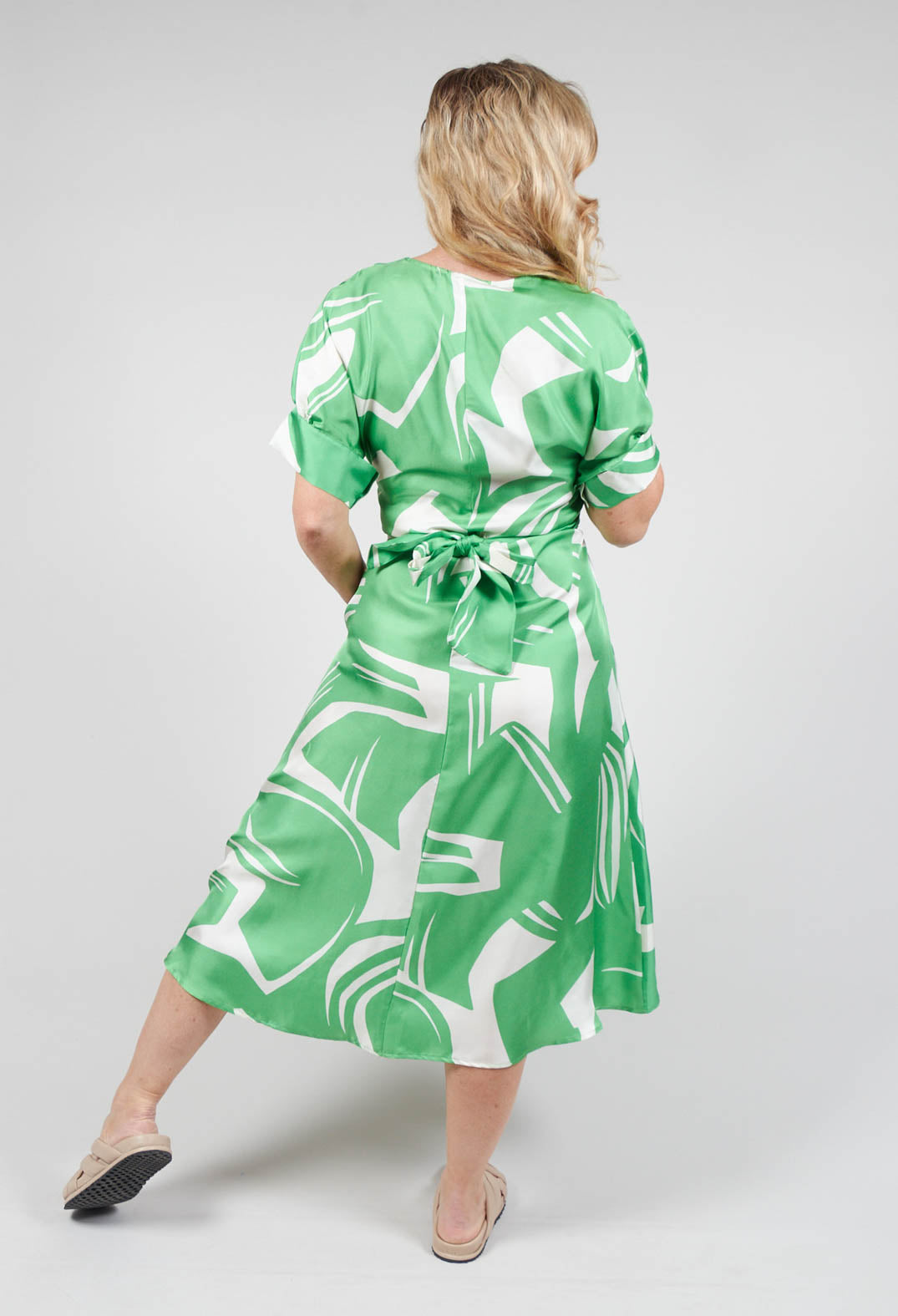 Wrap Over Silk Dress in Green Macro Print