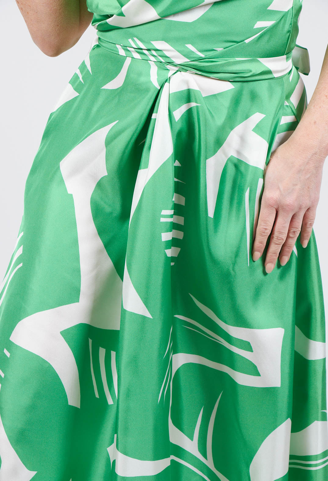 Wrap Over Silk Dress in Green Macro Print